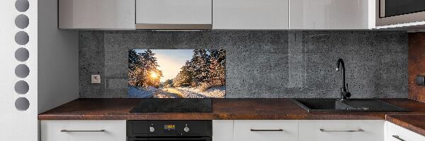 Panneau crédence cuisine Route dans la forêt en hiver