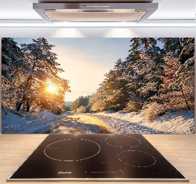 Panneau crédence cuisine Route dans la forêt en hiver