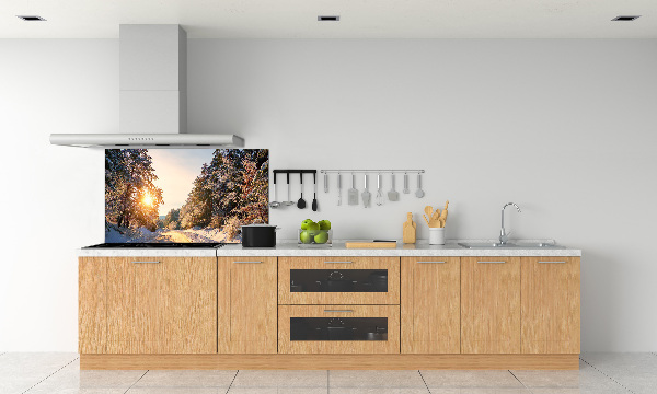Panneau crédence cuisine Route dans la forêt en hiver