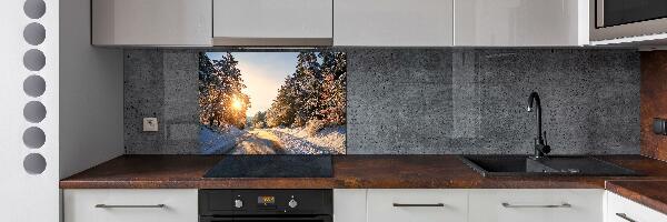 Panneau crédence cuisine Route dans la forêt en hiver