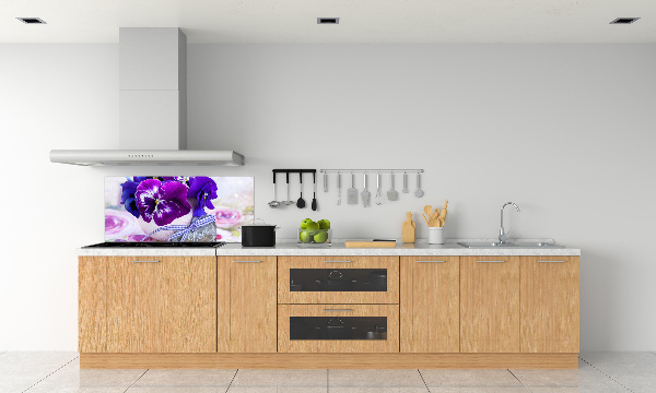 Crédence cuisine en verre trempé Pensées violettes