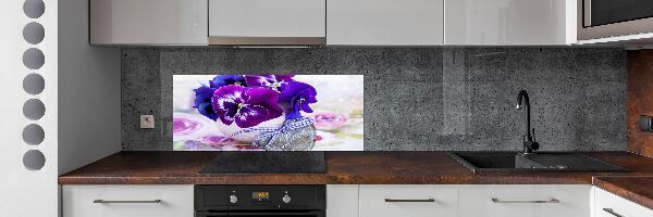 Crédence cuisine en verre trempé Pensées violettes