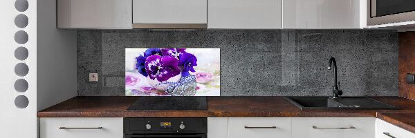 Crédence cuisine en verre trempé Pensées violettes