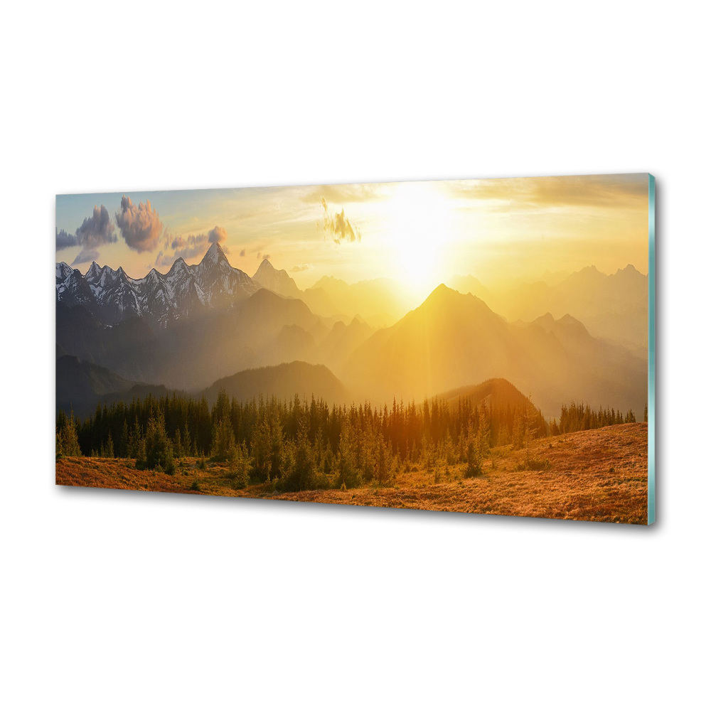 Crédence en verre avec motif Coucher de soleil sur les montagnes