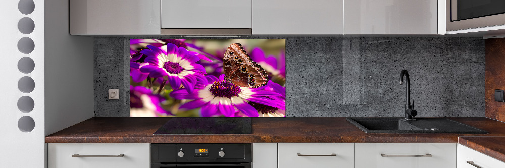 Crédence de cuisine en verre Papillon sur une fleur