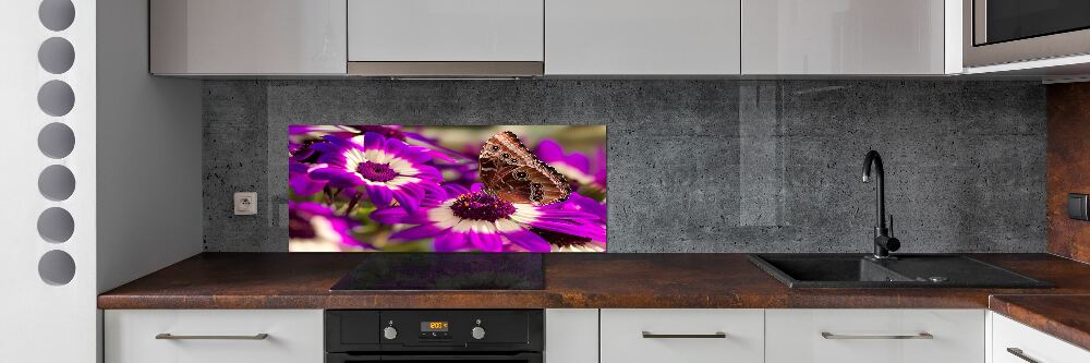 Crédence de cuisine en verre Papillon sur une fleur