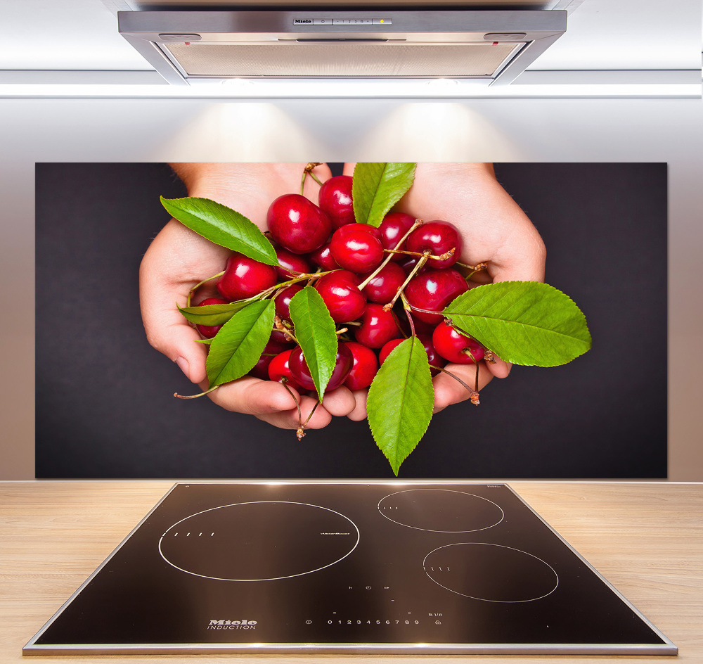 Panneau crédence cuisine Cerises dans les mains