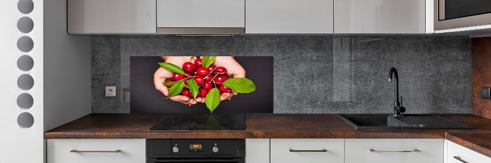 Panneau crédence cuisine Cerises dans les mains