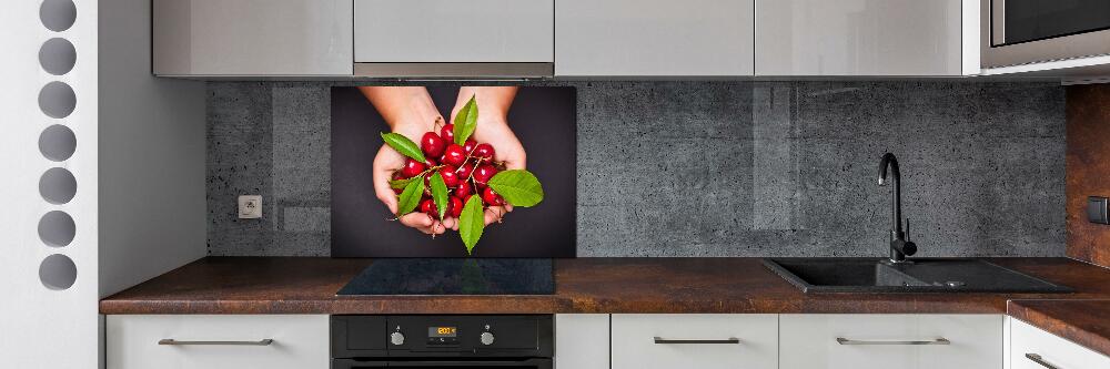 Panneau crédence cuisine Cerises dans les mains