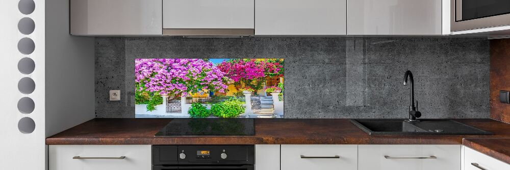 Crédence cuisine en verre trempé Maison avec bougainvilliers