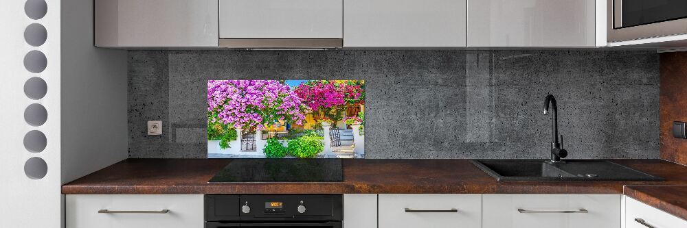 Crédence cuisine en verre trempé Maison avec bougainvilliers