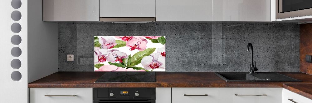 Crédence cuisine en verre trempé Orchidées roses