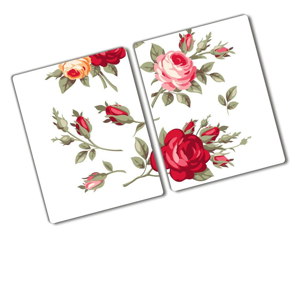 Cache plaque de cuisson Roses peintes