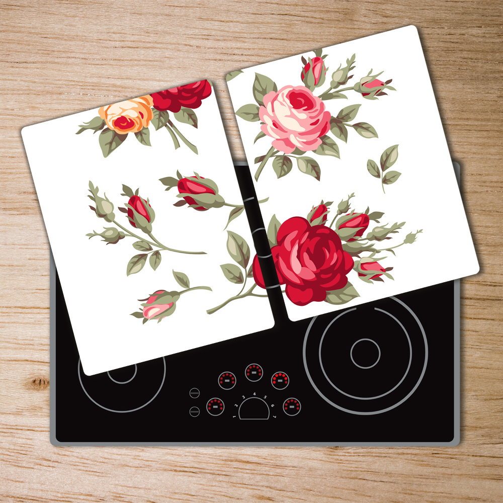 Cache plaque de cuisson Roses peintes