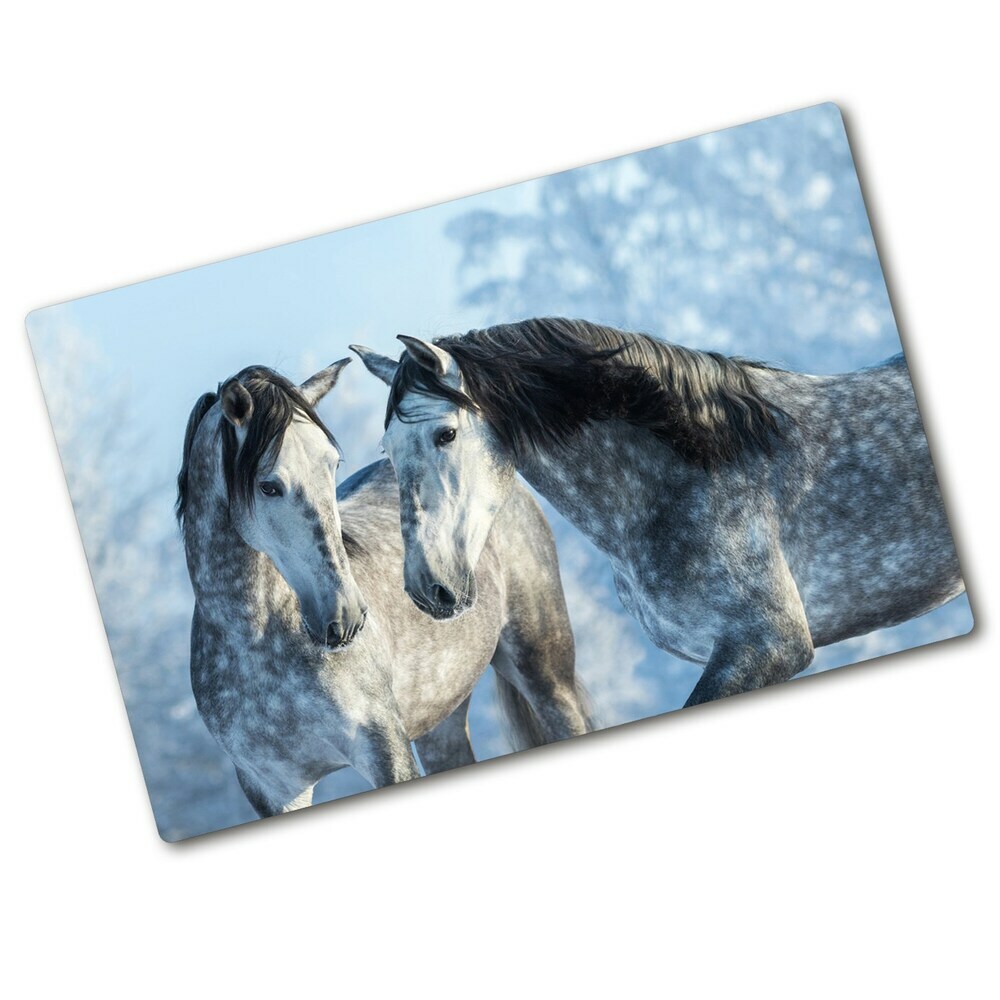 Protection plaque induction Chevaux gris en hiver