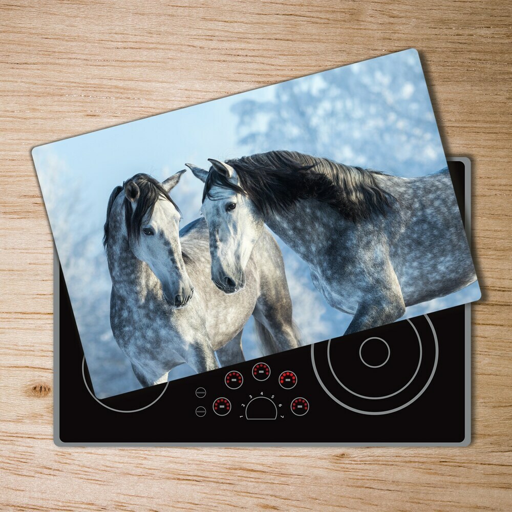 Protection plaque induction Chevaux gris en hiver