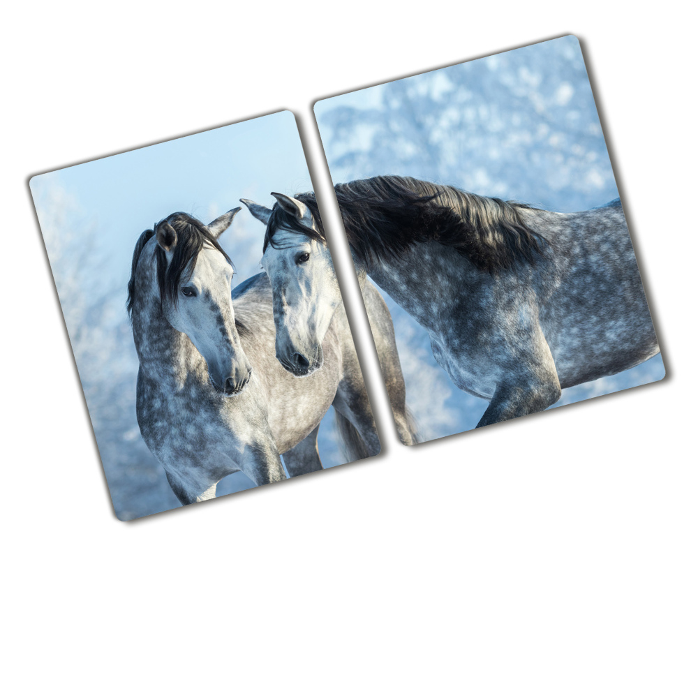 Protection plaque induction Chevaux gris en hiver