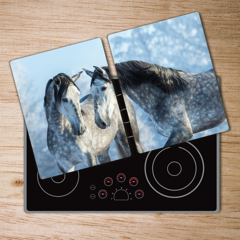 Protection plaque induction Chevaux gris en hiver