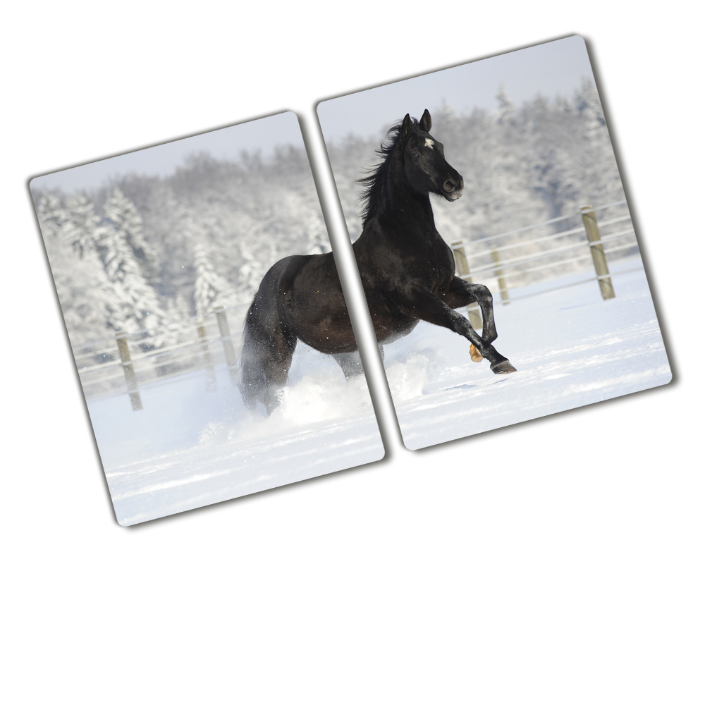 Protection plaque induction Cheval au galop dans la neige