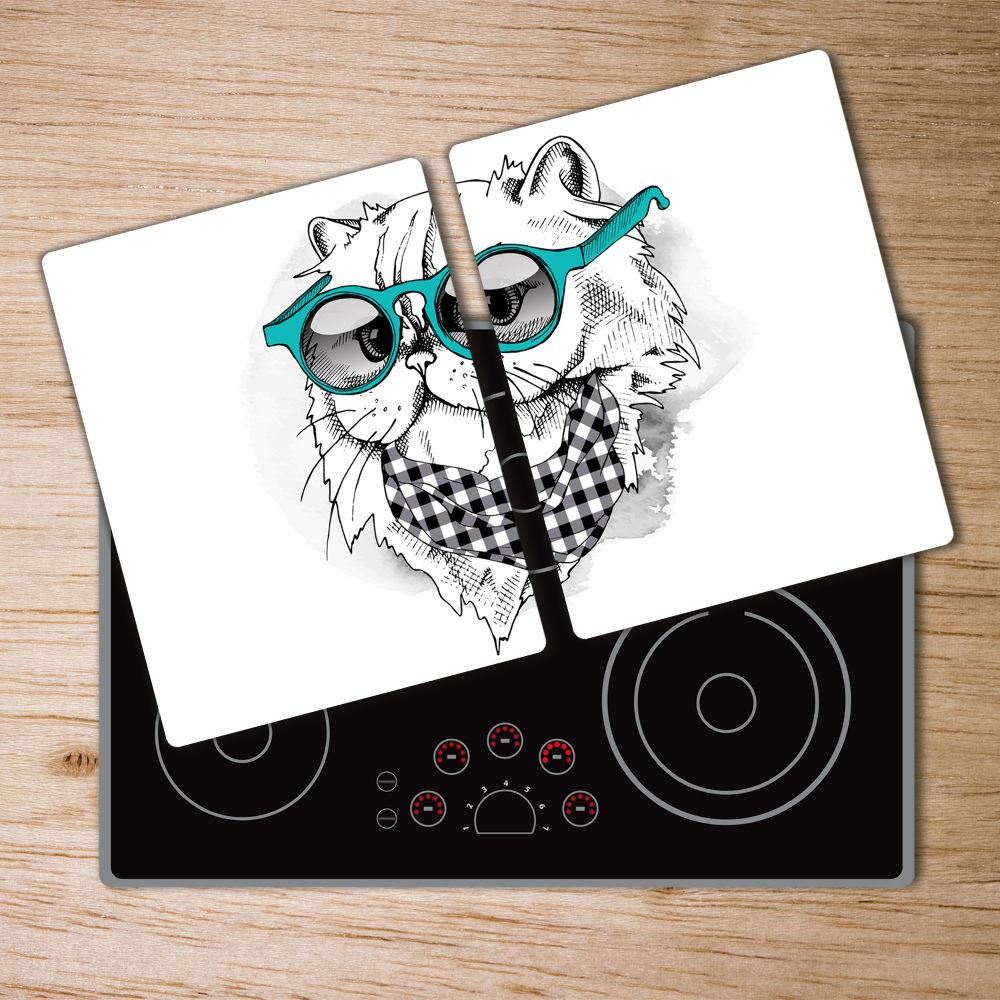 Protection plaque induction Illustration d'un chat avec des lunettes