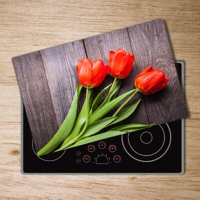 Protection pour plaque de cuisson Tulipes rouges