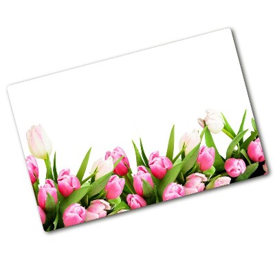 Protection pour plaque de cuisson Tulipes roses et blanches