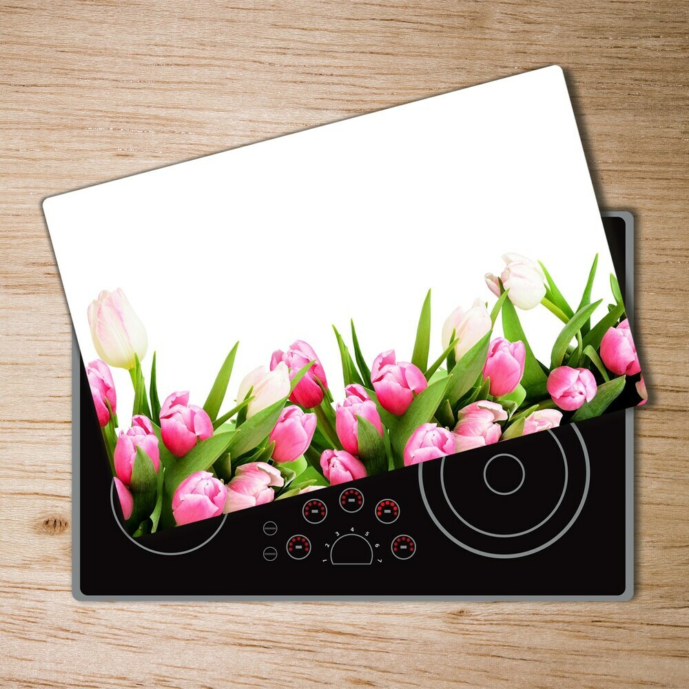 Protection pour plaque de cuisson Tulipes roses et blanches