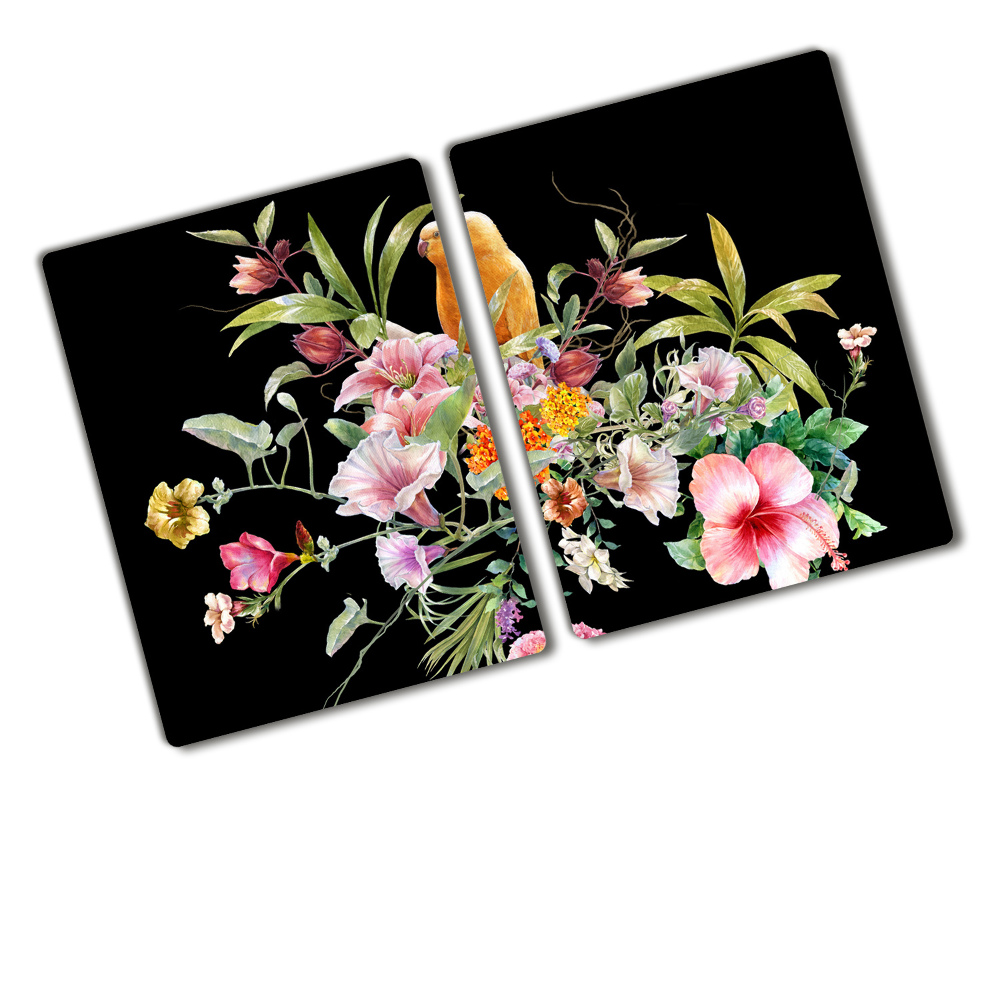 Protection plaque induction Fleurs et oiseaux