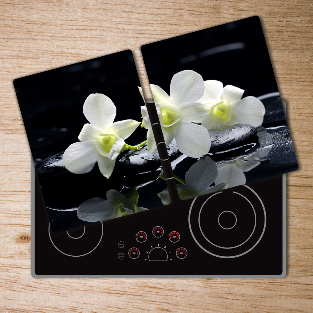 Protection pour plaque de cuisson Orchidée pierres noires