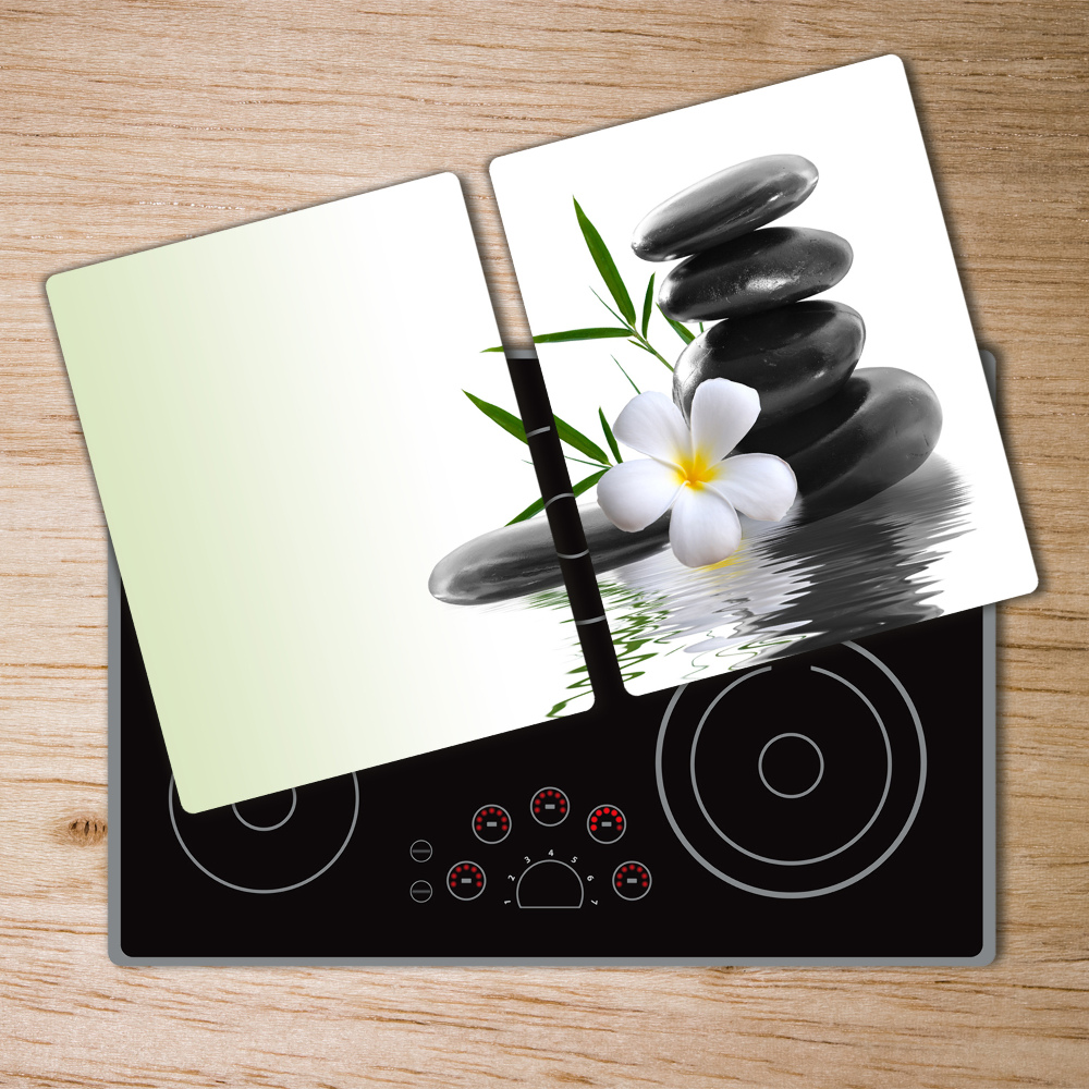 Protection pour plaque de cuisson Pierres et fleurs zen