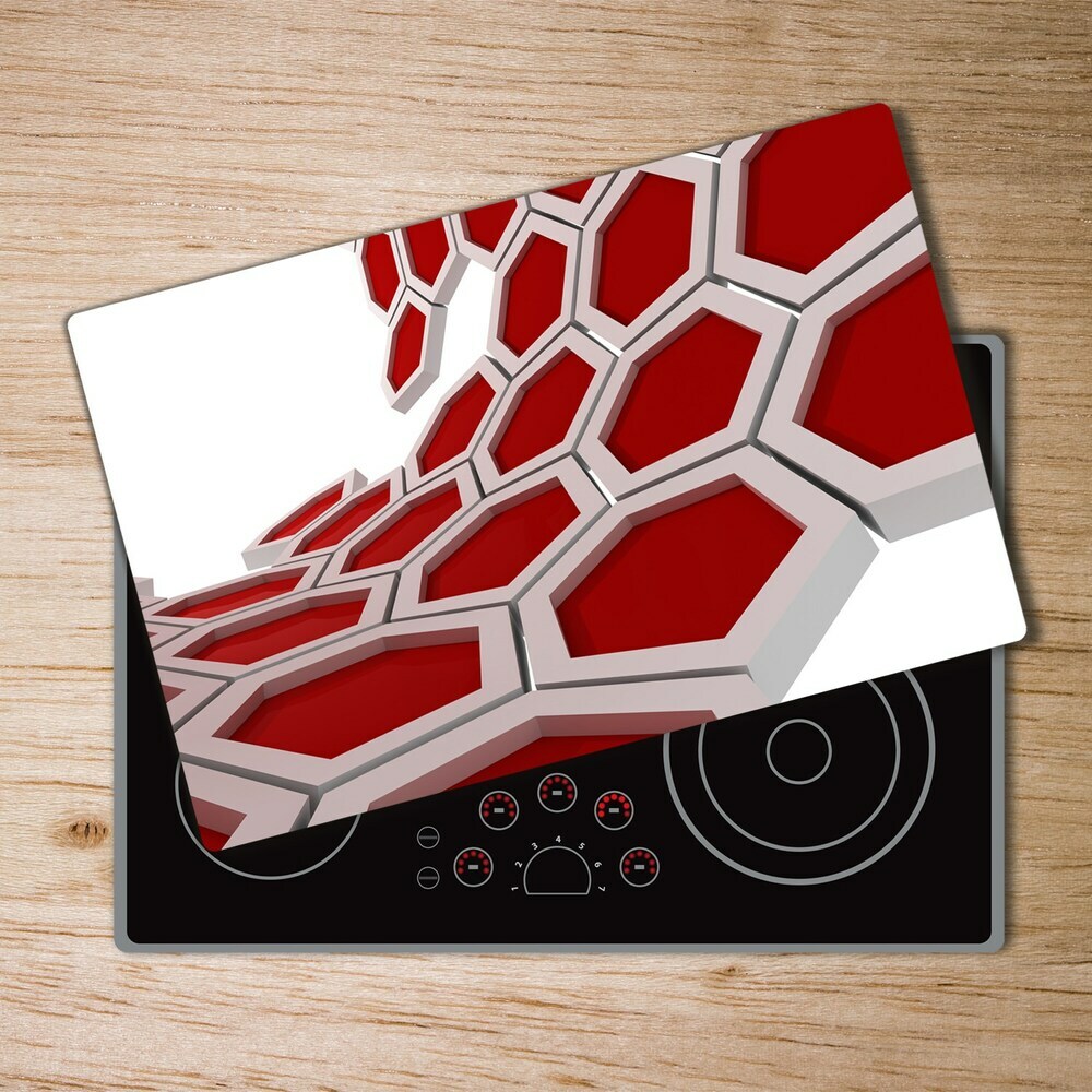 Protection plaque induction Hexagones rouges abstraits 3D