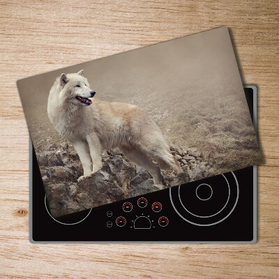 Protection plaque induction Loup blanc sur un rocher