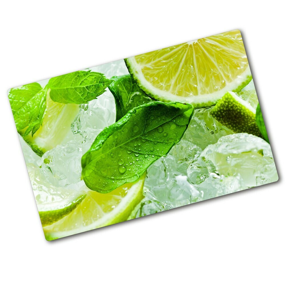 Planche à découper en verre Citron vert avec glace