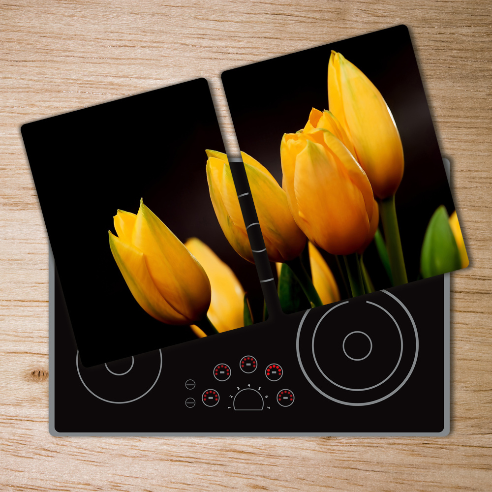 Protection pour plaque de cuisson Tulipes jaunes sur fond sombre