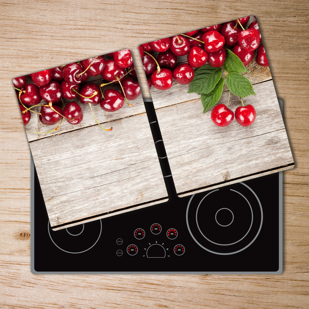 Cache plaque de cuisson Cerises sur bois