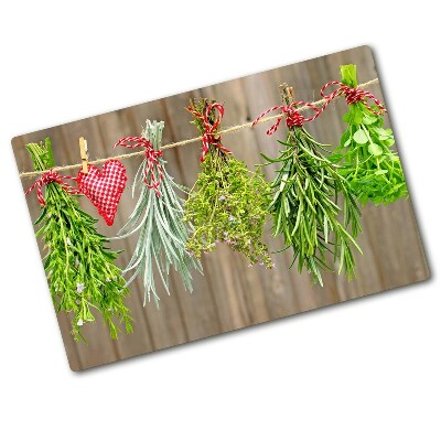 Protection pour plaque de cuisson Herbes sur une ficelle brodée en forme de coeur