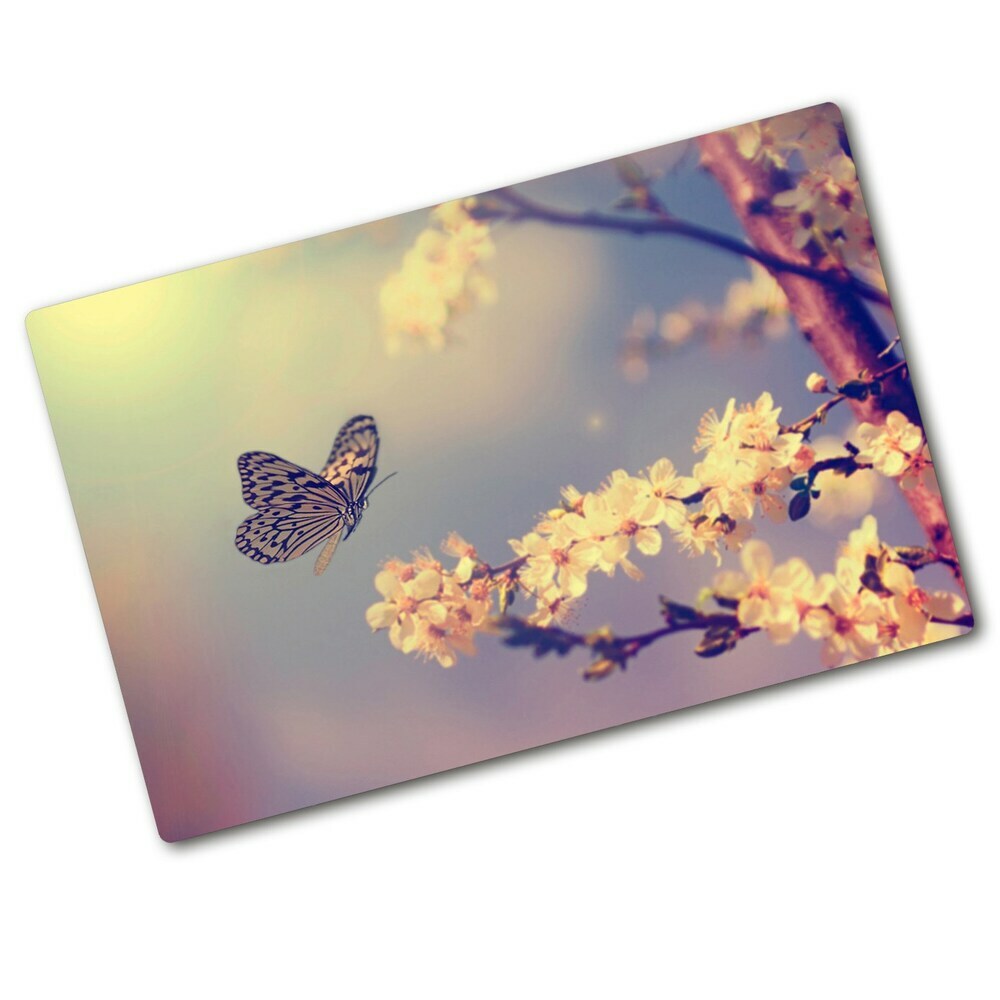 Protection pour plaque de cuisson Fleur de cerisier et papillon