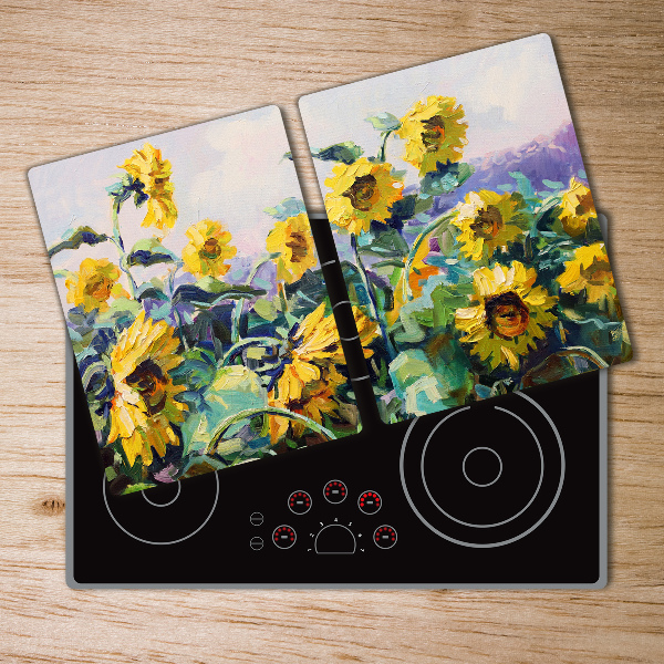 Protection pour plaque de cuisson Tournesols peints