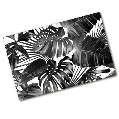 Protège plaque de cuisson Feuilles tropicales noir et blanc