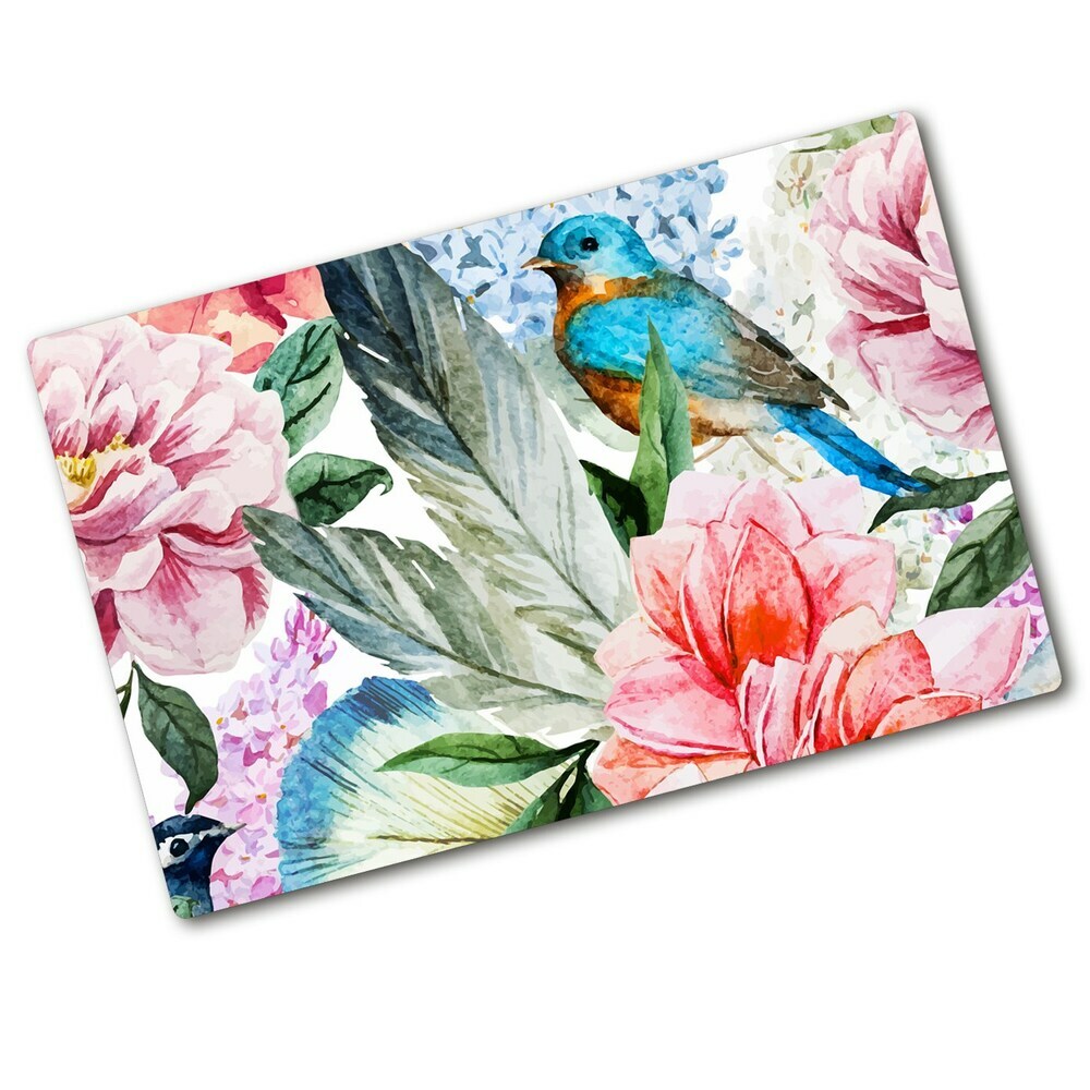 Protection plaque induction Fleurs et oiseaux peints