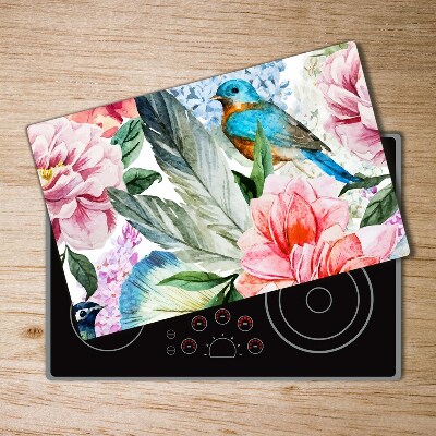 Protection plaque induction Fleurs et oiseaux peints