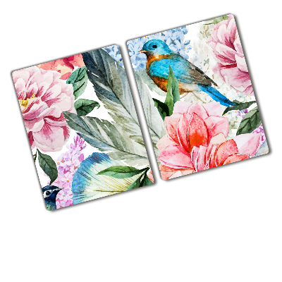 Protection plaque induction Fleurs et oiseaux peints