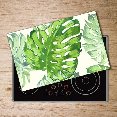 Protège plaque de cuisson Feuilles tropicales peintes monstera