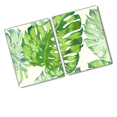 Protège plaque de cuisson Feuilles tropicales peintes monstera