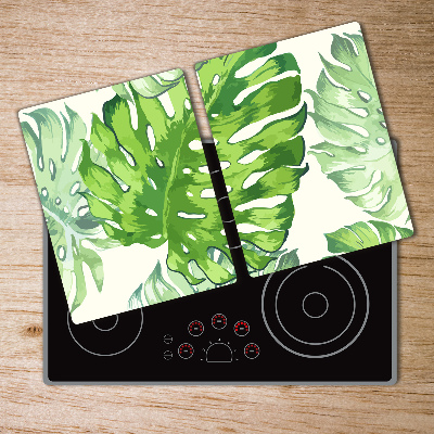 Protège plaque de cuisson Feuilles tropicales peintes monstera