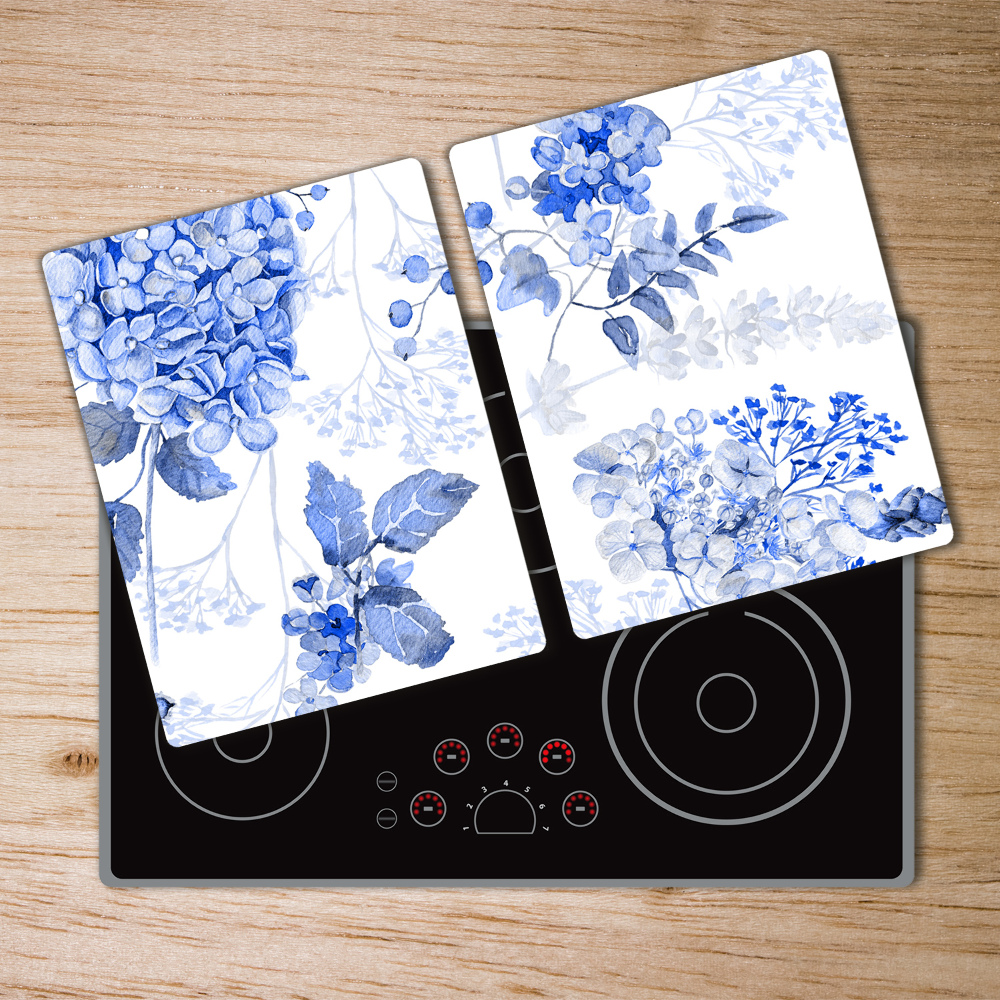 Couvre plaque de cuisson Motif floral bleu