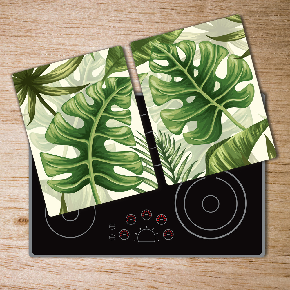 Protège plaque de cuisson Feuilles tropicales monstera