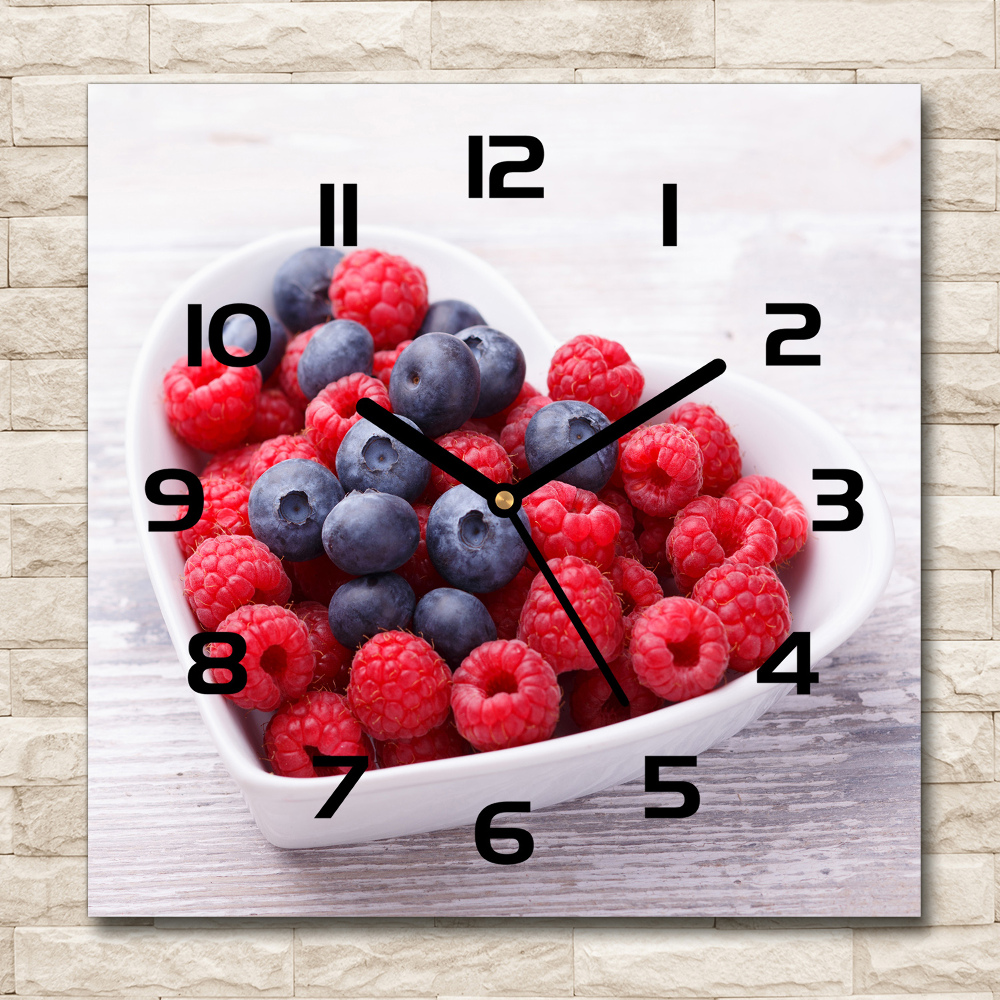 Horloge murale carrée Framboises et myrtilles