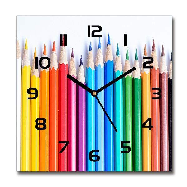 Horloge murale carrée Crayons de couleur