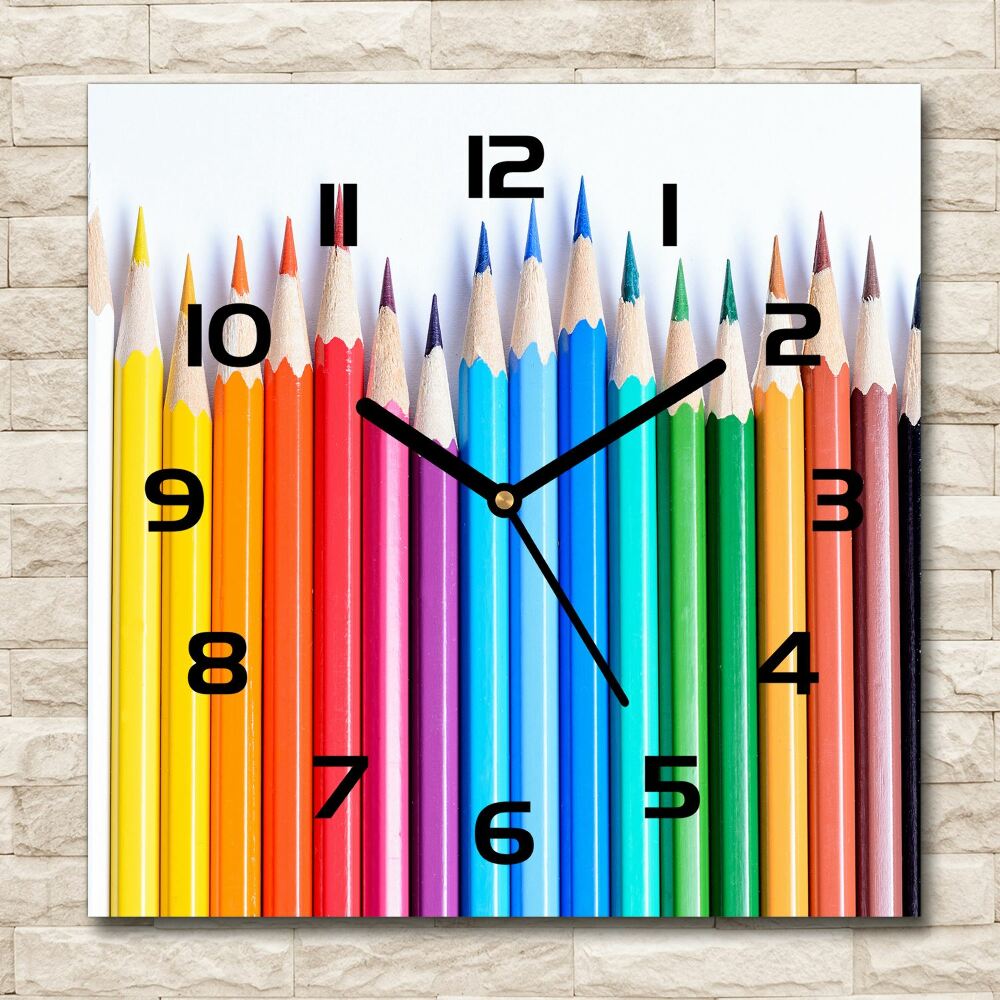 Horloge murale carrée Crayons de couleur